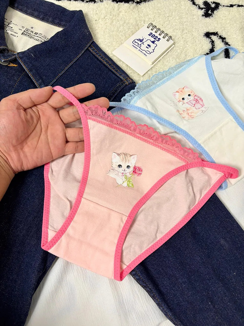 Cotton Girls Panties Cute Cat Sexy Japanese Lace Women Briefs Lady Thong  Underwear G String Female Low Waist Lingerie