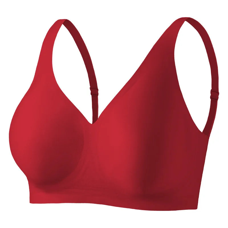 Women's Deep V Jelly Seamless Bra Wire-Free 3D Soft Support Thin Molding Leopard Print Solid Color Comfortable Bra Underwear