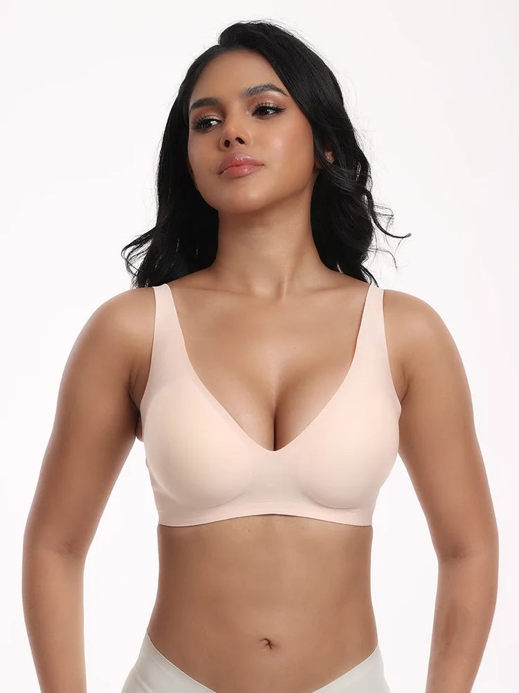 Women's Seamles Swire-free Bra Comfortable Full-Cup Solid Color Full-Cup Thin Mold Bra Plus Size Breathable Bra Pusp up