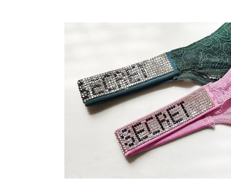 Rhinestone Lace Letter Sexy G String Women Panties Seamless Girls Underwear Transparent Thong For Female Low Rise Ladies Briefs
