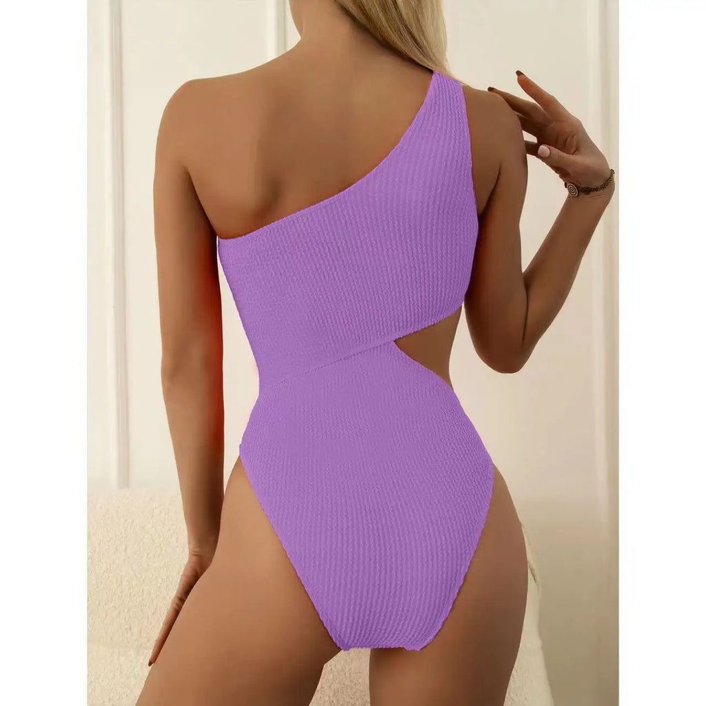 2024 New One Shoulder Women's Swimsuit One Piece Cut Out Sexy Swimwear Women Textured Monokini Solid Bathing Suit Beach Wear