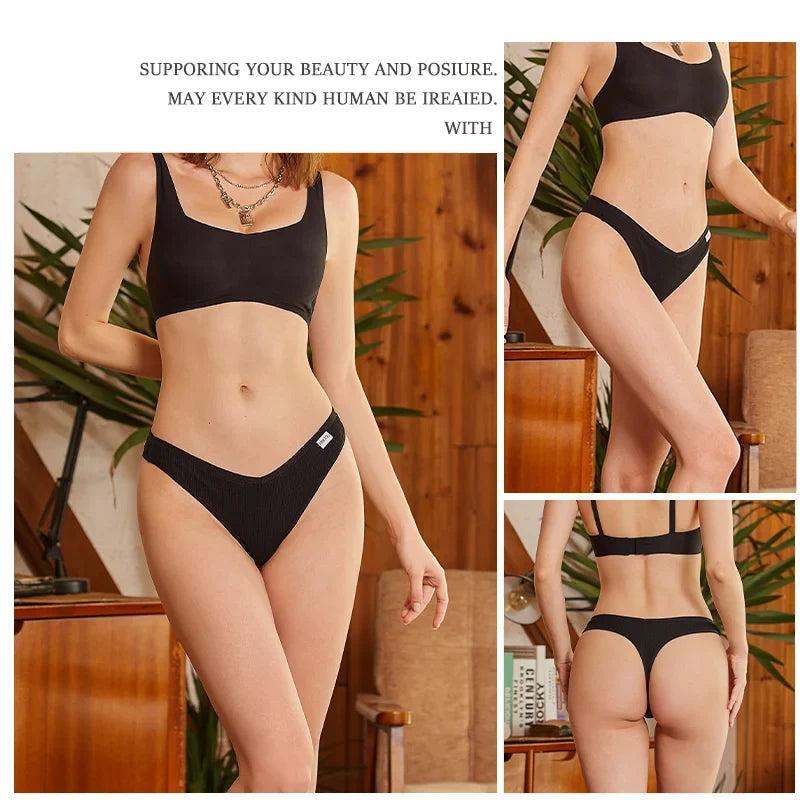 New 7Pcs Women Cotton Waffle Style G-string Panties Ladies Soft Thongs Female S-XL Low-Rise T-Back Panties Bikini Underwear 2024