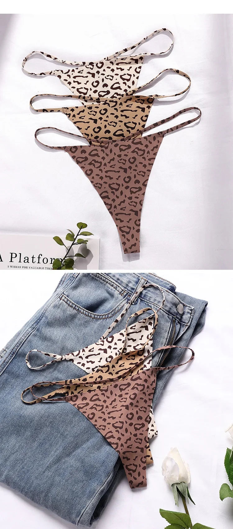 Ice Silk Leopard Women Panties Sexy G String Seamless Thong Underwear Girls Briefs Low Waist Traceless Underpants Plus Size S-XL