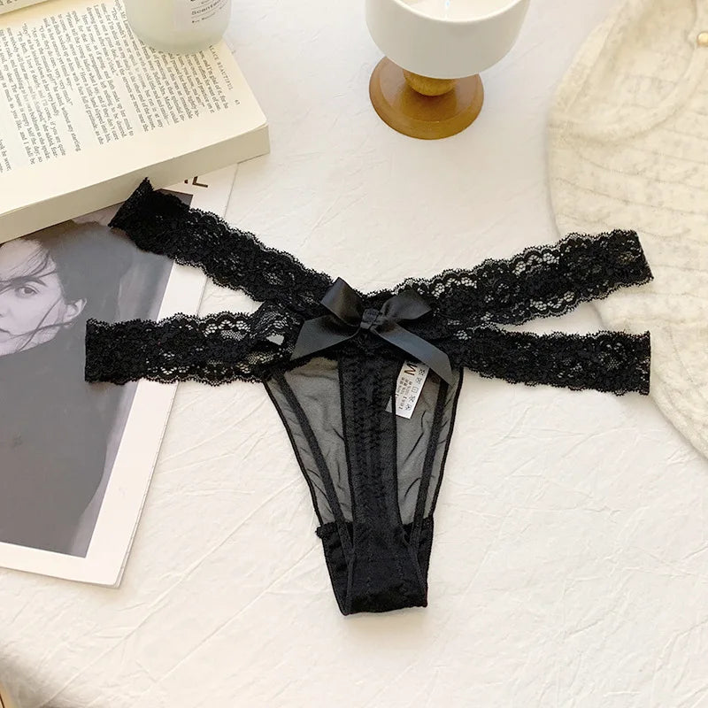 Lace G string Sexy Briefs Panties Women Underwear Thong High Quality Bowknot Transparent Underpants Lingerie Girls Intimates