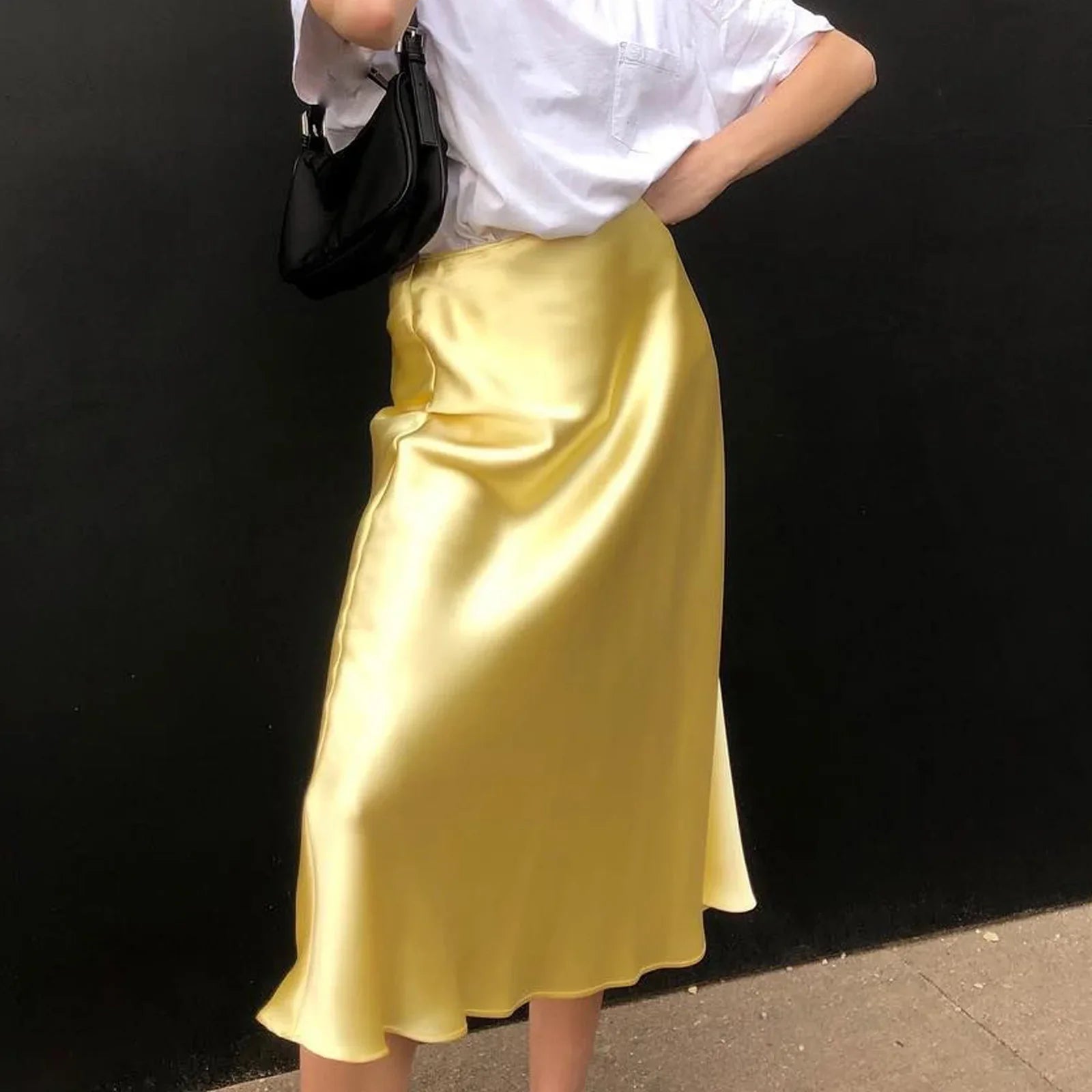 Women Summer Spring High Waist Skirts Fashion Vintage Solid Color Long Satin Texture Skirt Chic Female Long Skirts Mujer
