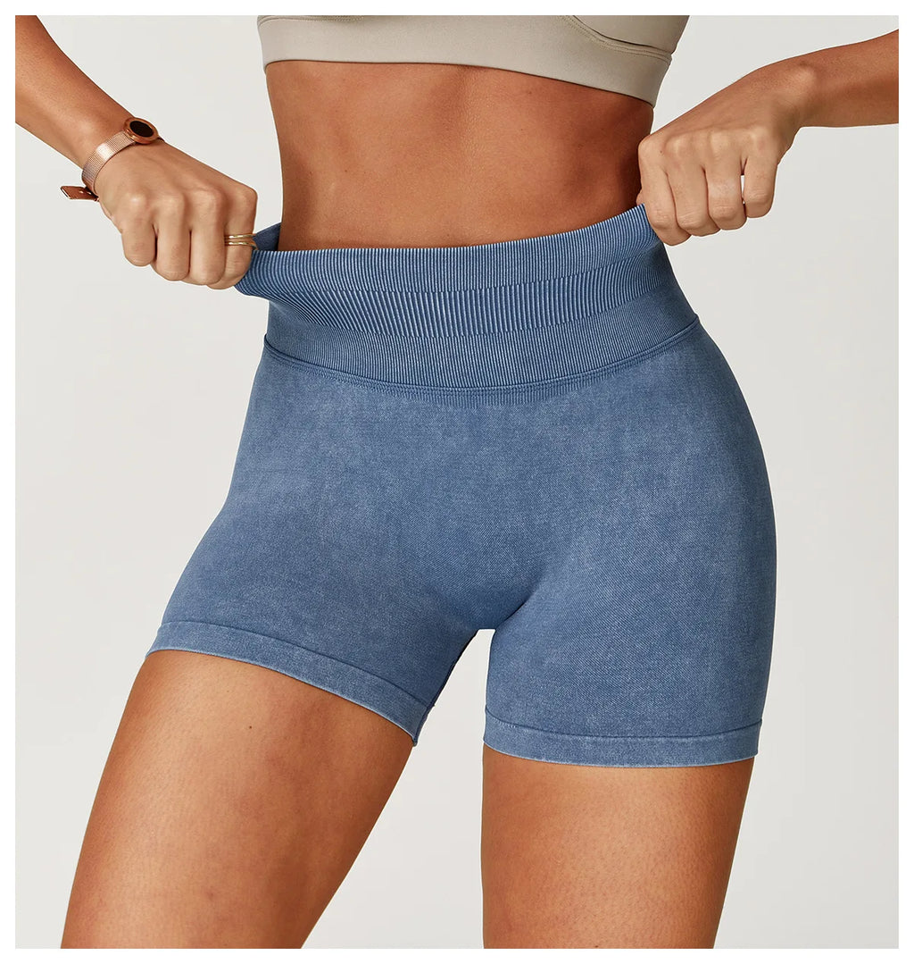 High Waist Yoga Shorts Women Sand Washed Yoga Shorts Workout Shorts Fitness Yoga Lift Butt Fitness Yoga Gym Running Short Pants