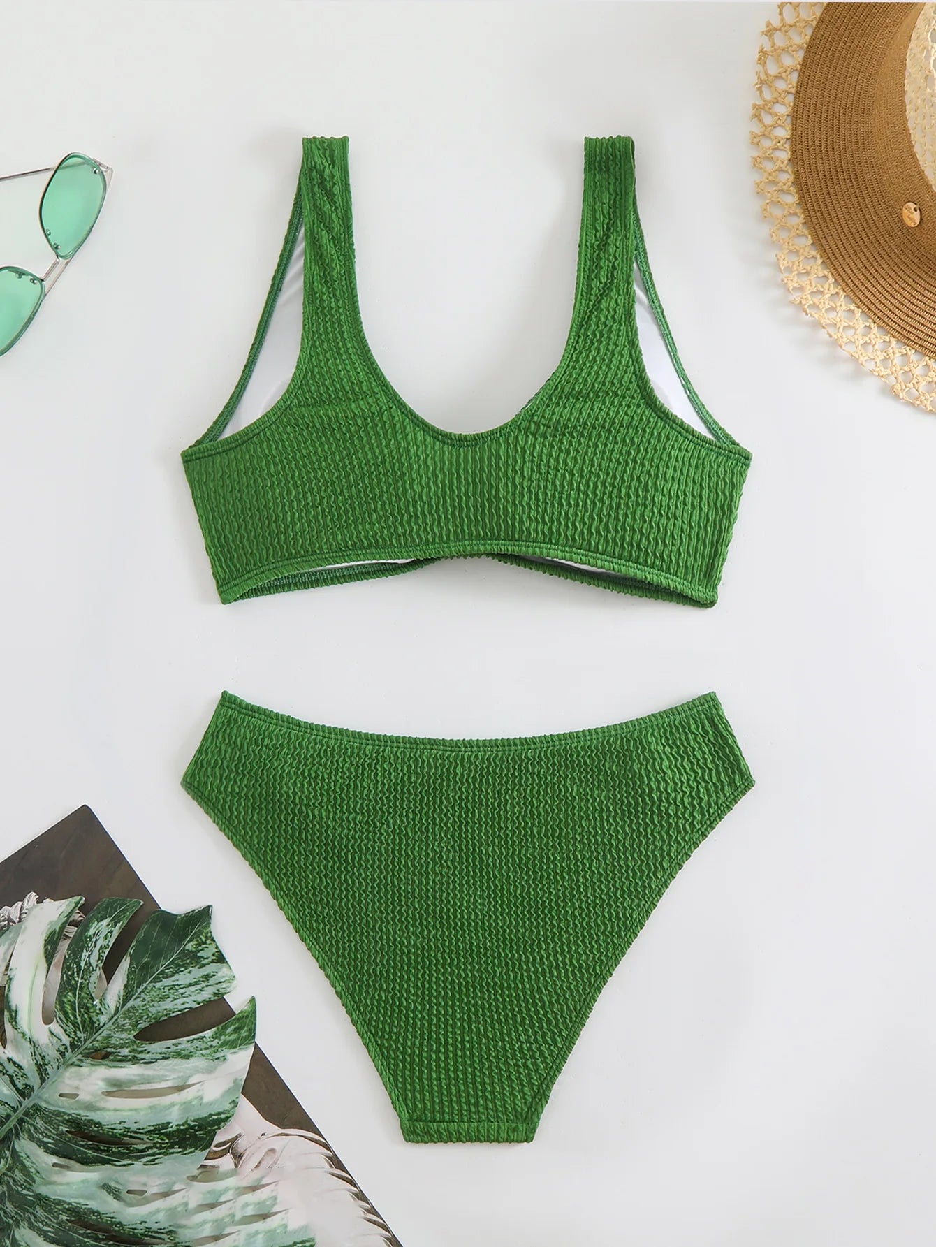 2026 New Sexy Bikini Two-Piece Swimsuit Pure Color High Elasticity Monochromatic Swimwear Comfortable Fit Women's Beachwear