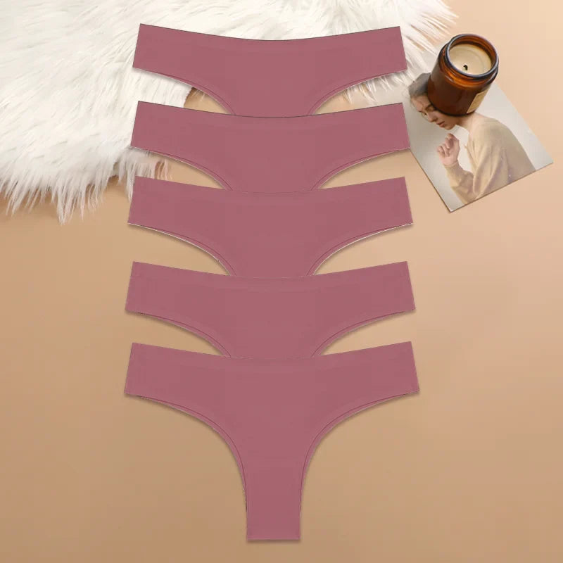 5PCS Seamless Maillard Panties Ultra-thin Brazilian panties Women Ice Silk Underwear Sexy Panty Low Waist G-string Female Solid