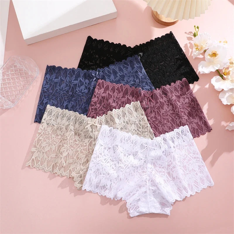 Women Lace Boyshort Panties Low-Rise Sexy Underwear Trendy Floral Underpants Female Sexy Boyshort Panties Ladies Lingerie