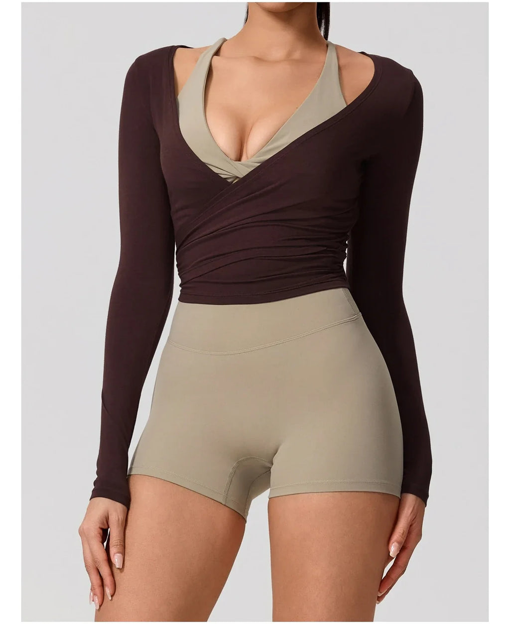 Hearuisavy Summer Women's Yoga Shirt Long Sleeve Sportswear Gym Breathable Quick Dry Sports Top Pilates Dance Ballet Wrap Tops