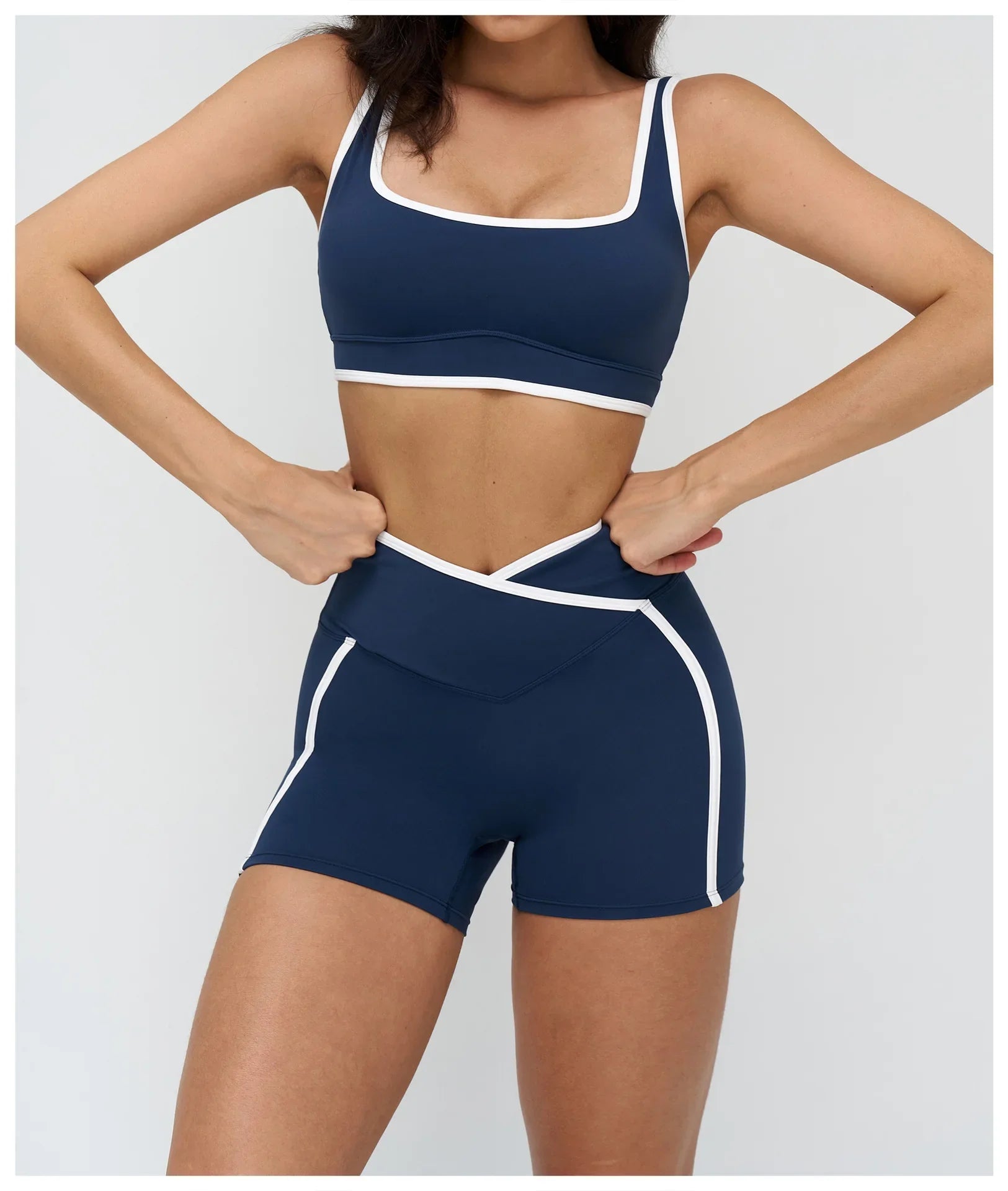 Patchwork Backless Yoga Sets Women Sportswear High Waist Gym Scrunch Bum Shorts Set Female Fitness Sports Suit Workout Clothes