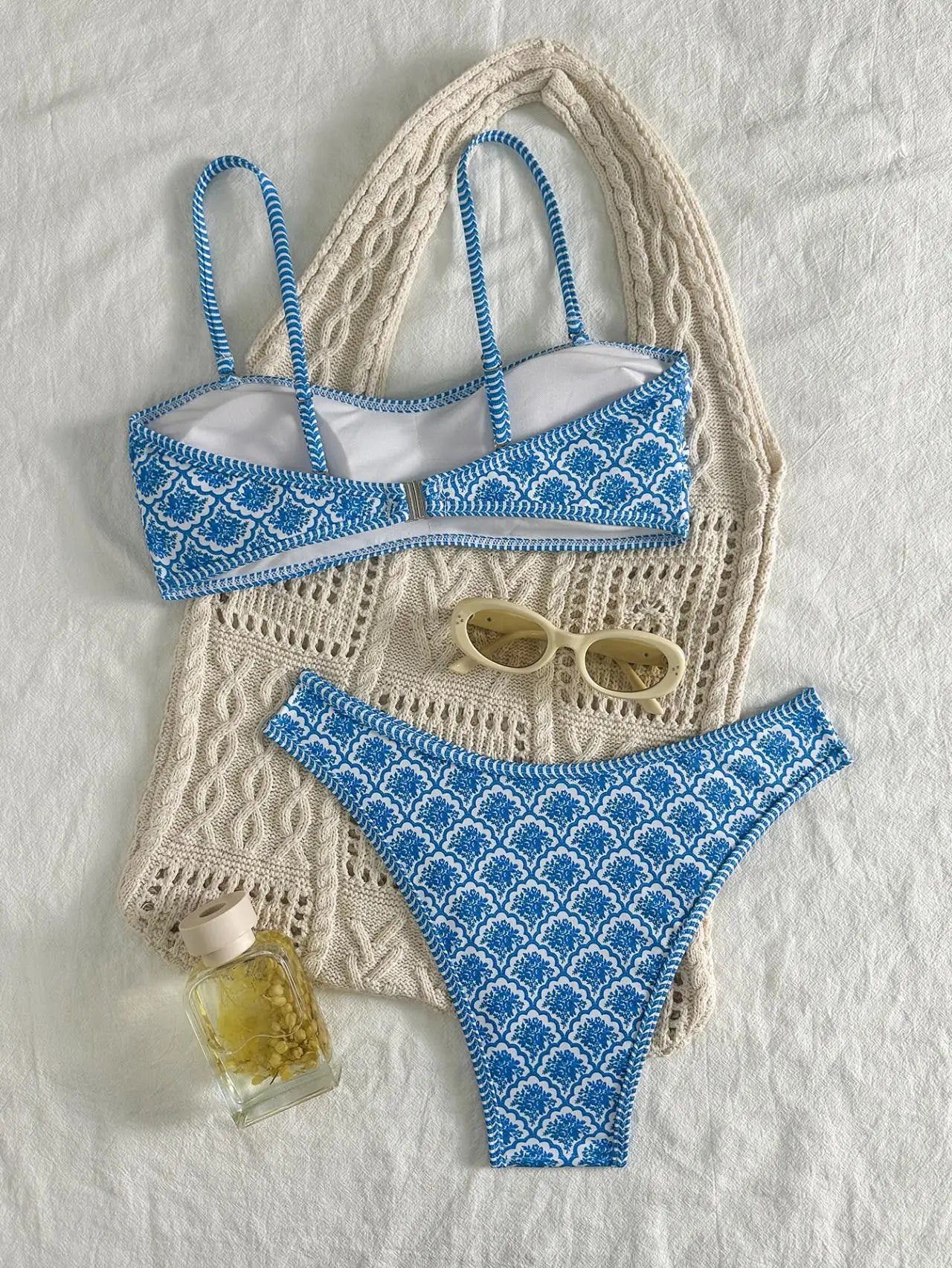 Sexy Bandeau Bikini 2026 Women Green Floral Pleate Push Up Padded Thong Swimsuit Summer Bathing Suit Two Piece Swimwear Biquini