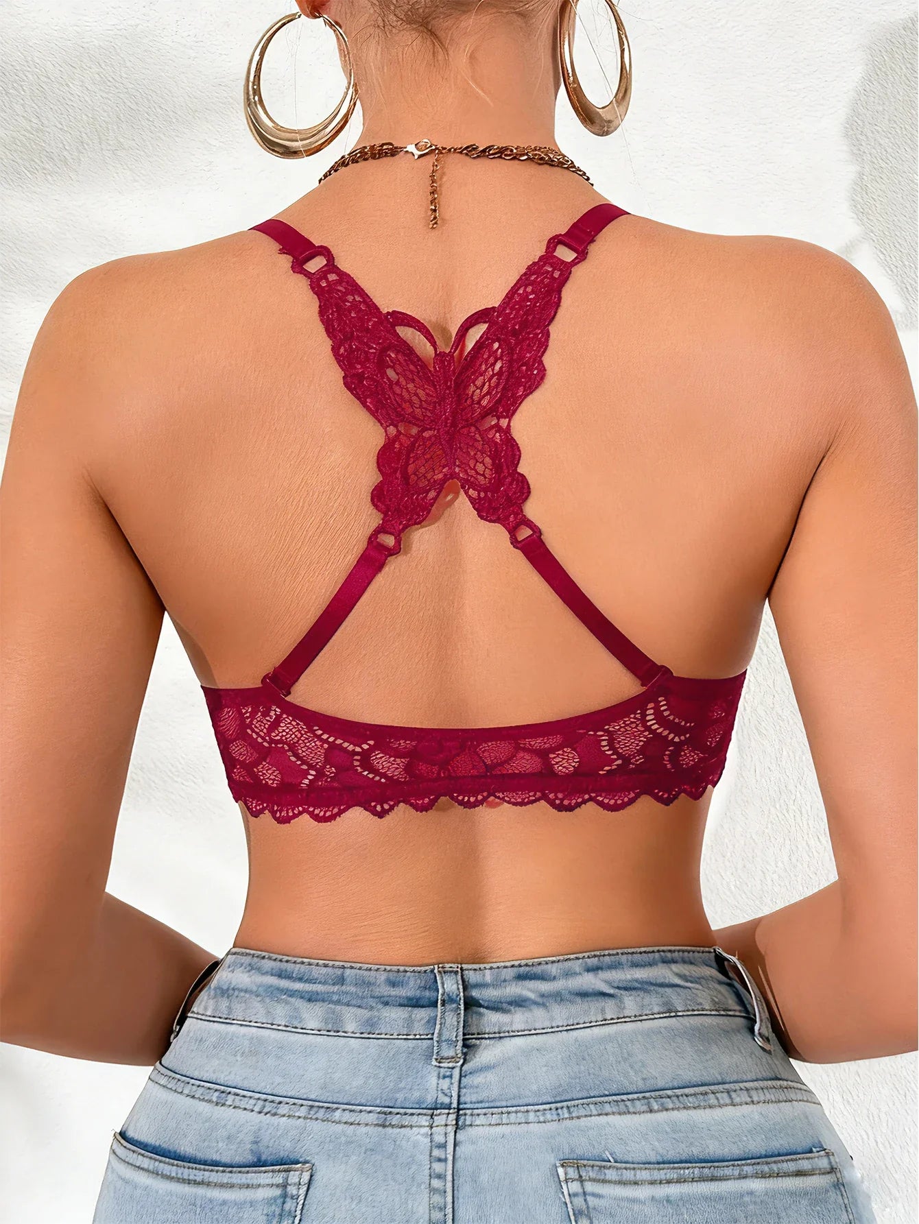 Women's sexy bras Front Buckle Push up bra Removable Back-beautifying lace butterfly pattern Fashionable & Comfortable bra