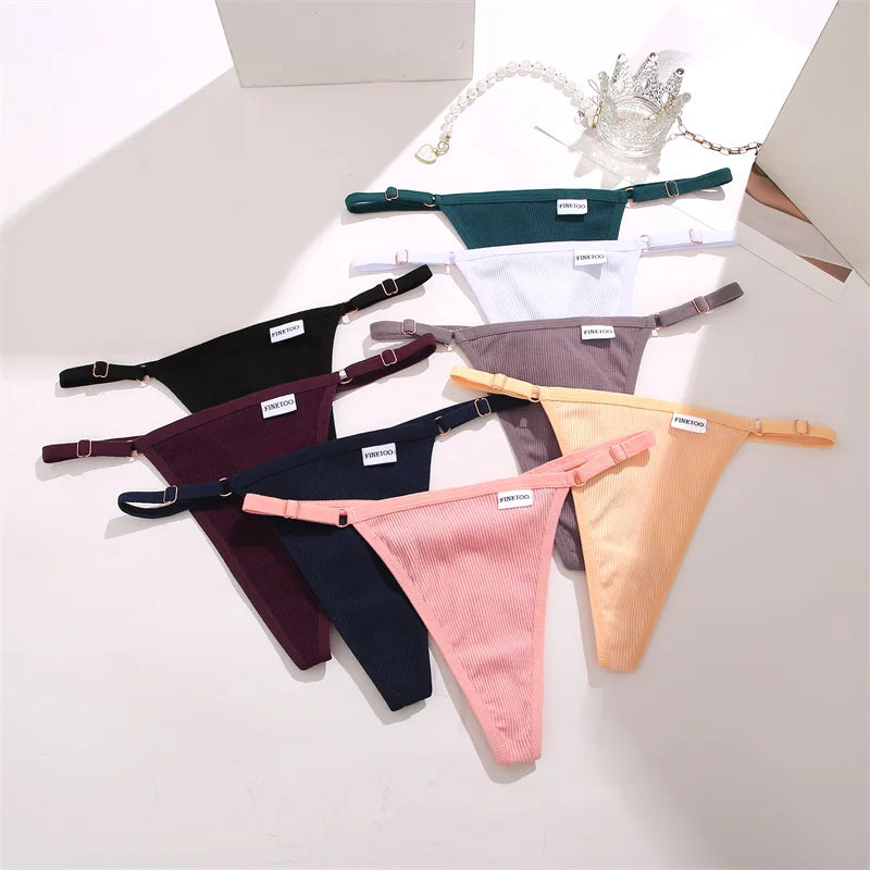 3PCS Women's Panties Cotton Thongs Adjustable Waist Sexy G-String Solid Color Seamless Intimate Female Underpants Lingerie S-XL