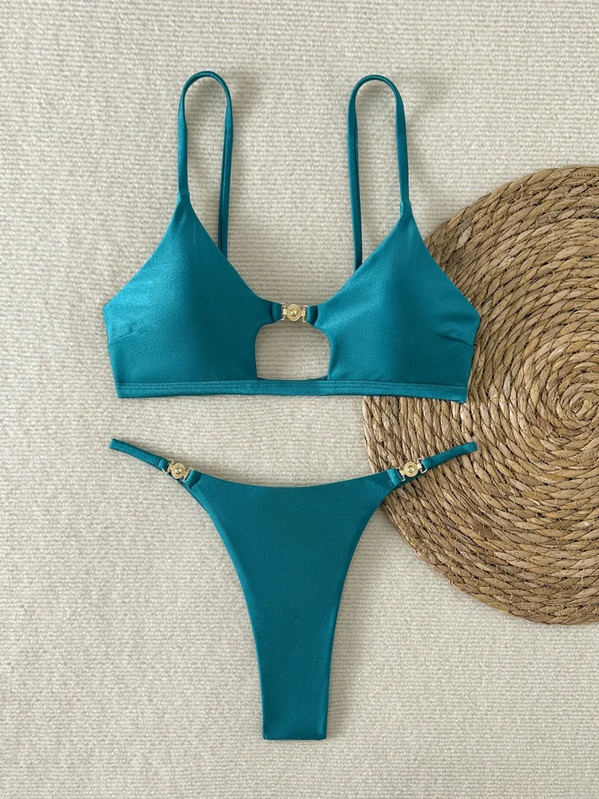 Sexy Thong Bikini 2026 Mujer Women Luxury Metal Ornament Hollow Out Push Up Micro Swimsuit Summer Bathing Suit Bathers Swimwear