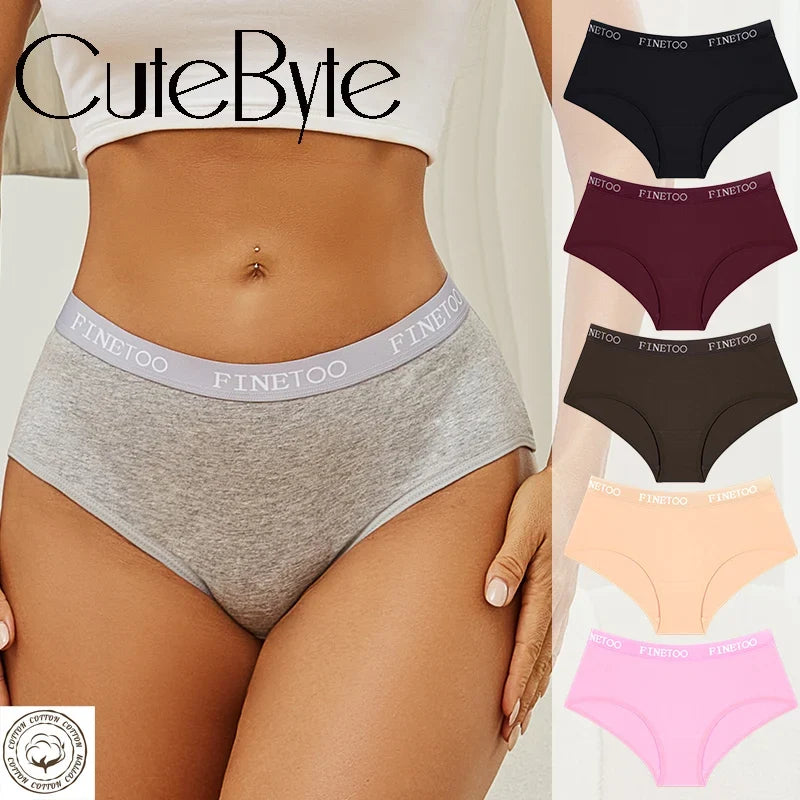 FINETOO 4Pcs Women's  Cotton Panties Sexy Breathable Low Waist  Briefs Letter Straps Underwear Soft Stretch Comfortable Lingerie