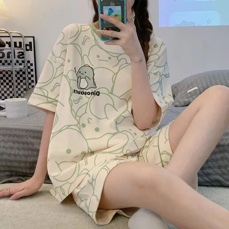 New Pajamas Female Summer Short-Sleeved Shorts Suit Korean Version of the Student Sweet Cute Cartoon Ms. Loose Homewear Suit