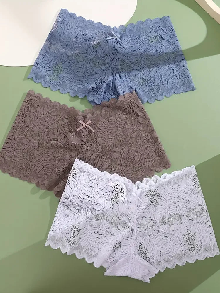 6PCS Women Lace Boxers Briefs Sexy Seamless Breathable Low Waist Female Underwear Solid Color Intimates High Elastic Lingerie
