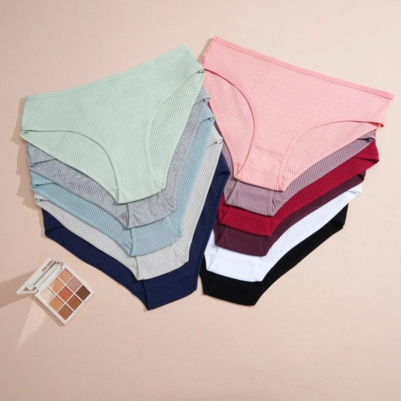 7Pcs/Set Women's Seamless Cotton Briefs Women Panties Solid Color Breathable Underwear Female Low Waist Soft Lingerie S-XXL
