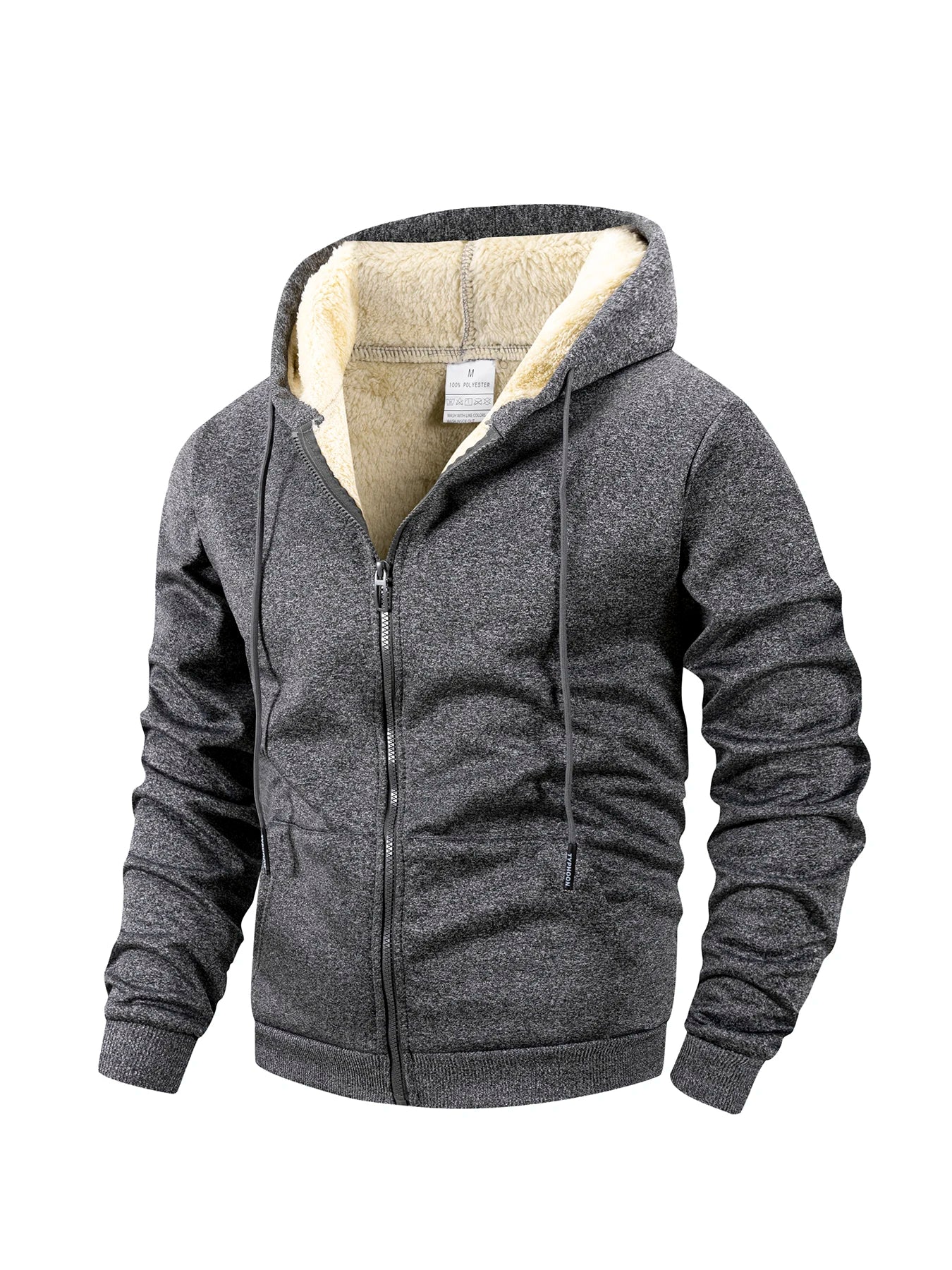 Winter Men’s Fleece Zipper Jacket – Thick Windproof Hooded Coat for Casual Wear & Outdoor Sports