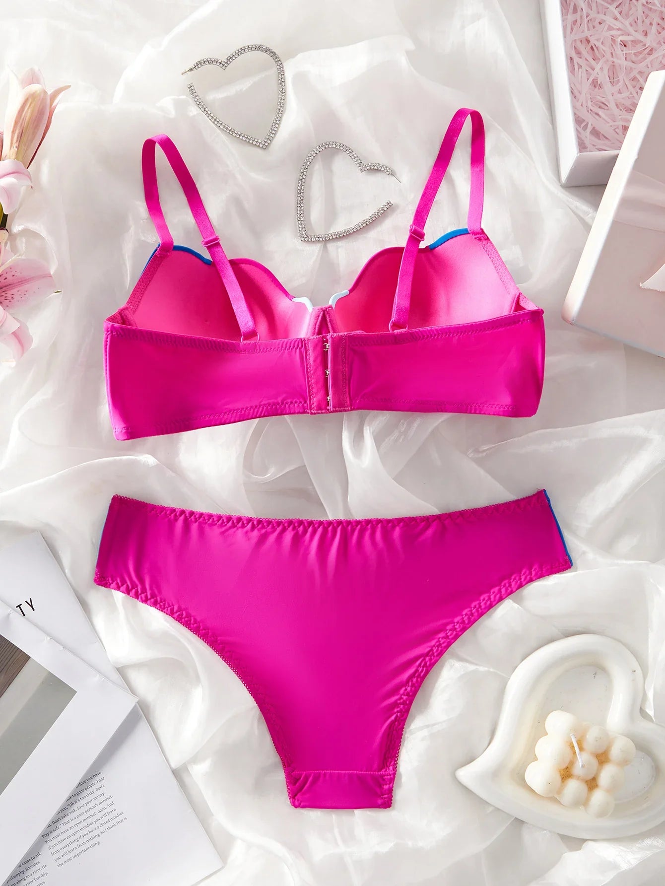 Single-Piece Color-Blocked Sexy Beach Swimwear Set with Underwire Push-Up Bra and Panties, Comfortable Shell Cup Design Lingerie, Stretchy Breathable Panties