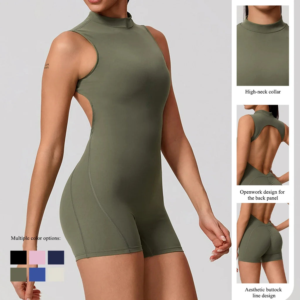 Hearuisavy Summer Sports Overalls Women Gym High Stretch Sleeveless Yoga Bodysuit Running Push Up Butt-Lifting Fitness Jumpsuit