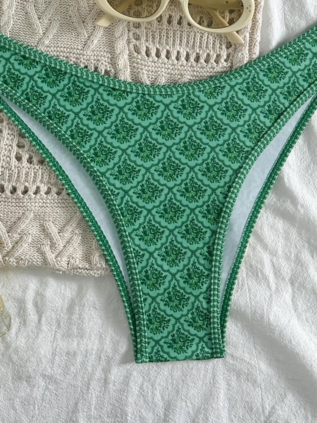 Sexy Bandeau Bikini 2026 Women Green Floral Pleate Push Up Padded Thong Swimsuit Summer Bathing Suit Two Piece Swimwear Biquini