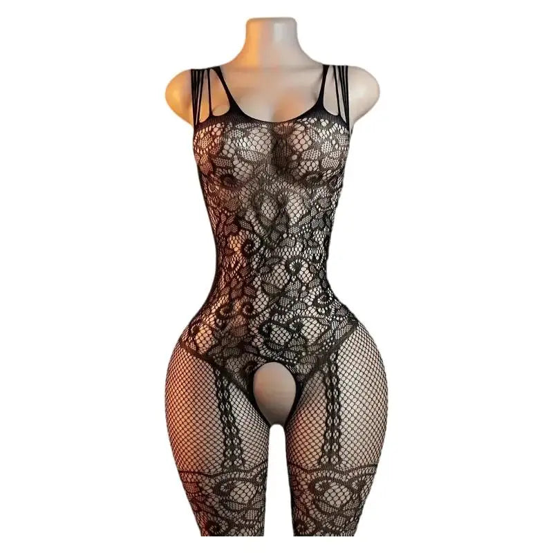 Transparent Fishnet Hollow Lingerie Set Women Hanging Neck Erotic Crotchless Bodystockings Open Bras BodySuits Hot Underwear Set