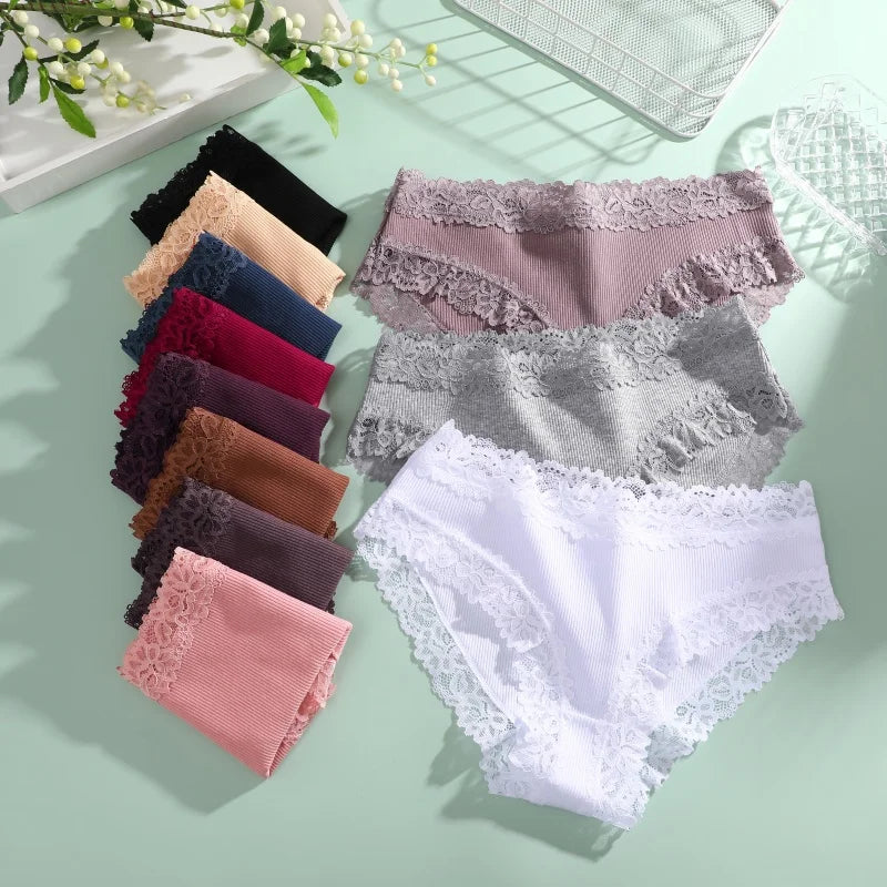 5PCS/Set Women Cotton Panties Sexy Lace Low Waist Briefs Stretch Comfortable Ladies Underwear Soft Breathable Intimate Lingerie