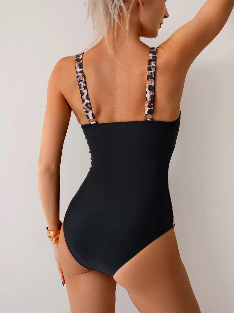 2026 Sexy Black Swimwear Women's One-Piece Bikini Deep V Neck Hanging Strap Swimsuit New Arrival Integrated Design Sportswear