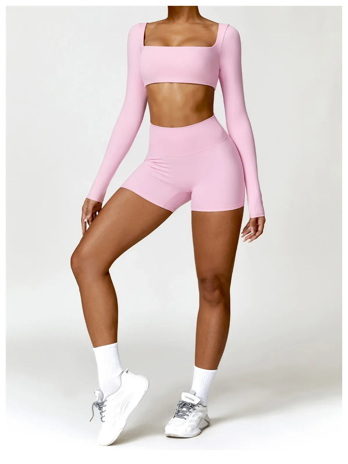 Hearuisavy Summer Casual Quick Dry Sportswear Women Square Neck Gym Top Women Fitness Sports Crop Top Long Sleeve Yoga Clothing