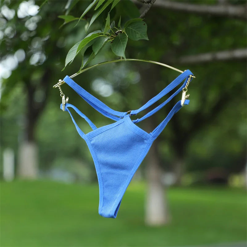 5PCS Women Sexy Cotton Panties Two Belts Hollow Out G-String Thongs Breathable Underwear for Female Solid Color Lingerie S-XL