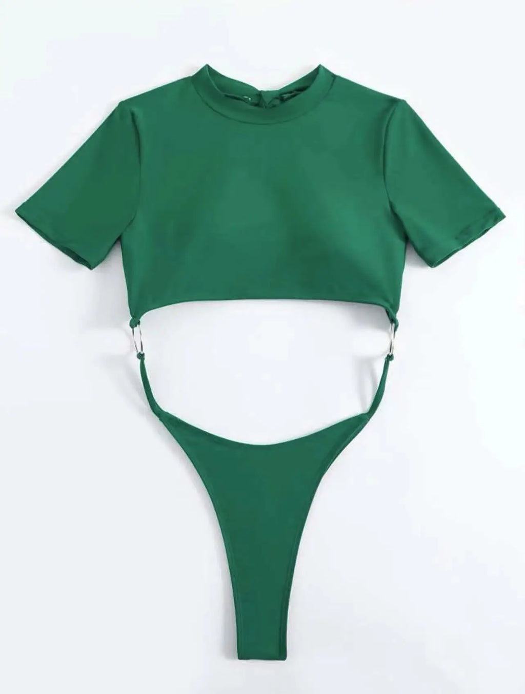 Bikini Women Swimsuit 2024 Blue Short Sleeve Hollow Out Thong Monokini Brazilian Beach Bathing Suit Push Up One Piece Swimwear