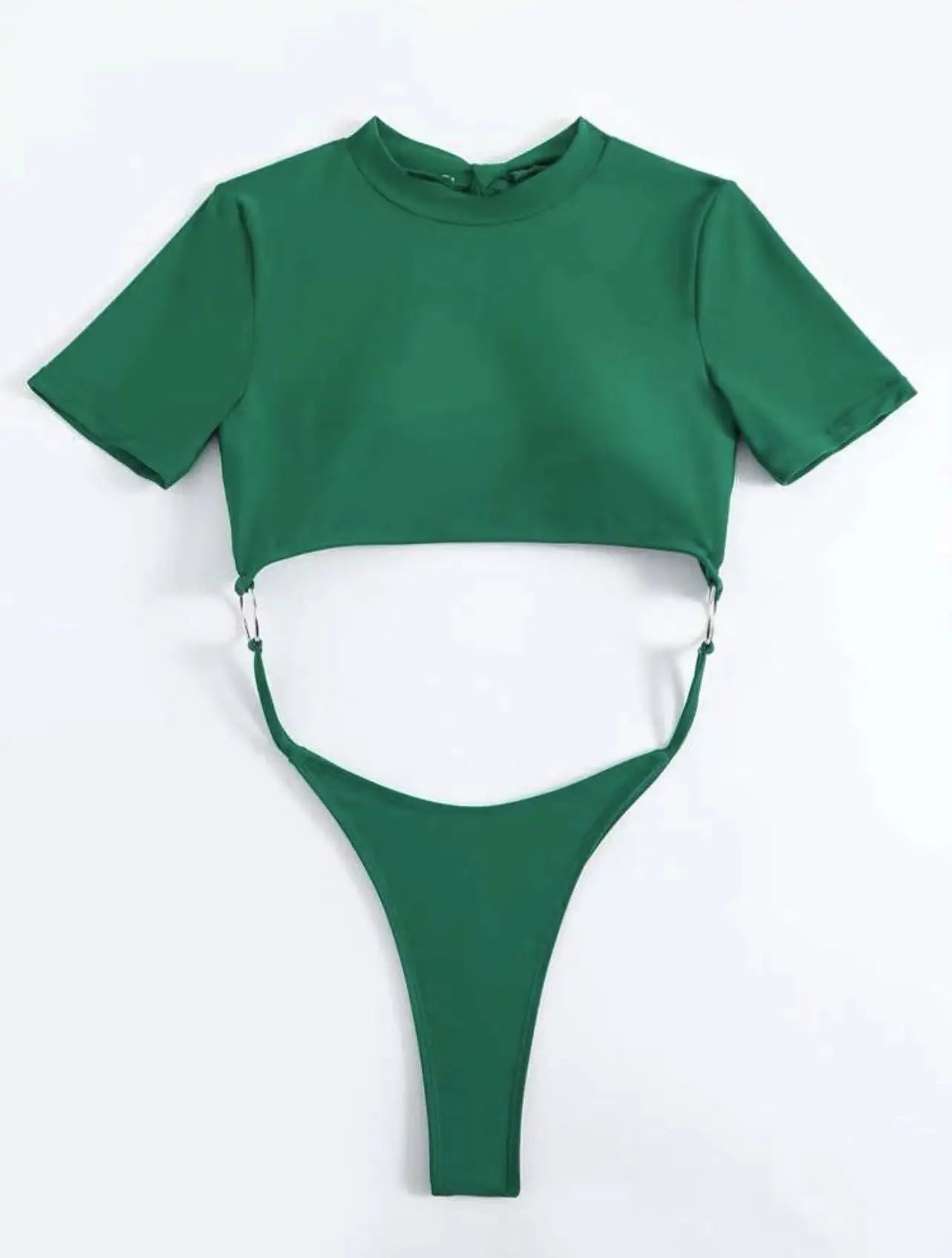 Bikini Women Swimsuit 2024 Blue Short Sleeve Hollow Out Thong Monokini Brazilian Beach Bathing Suit Push Up One Piece Swimwear