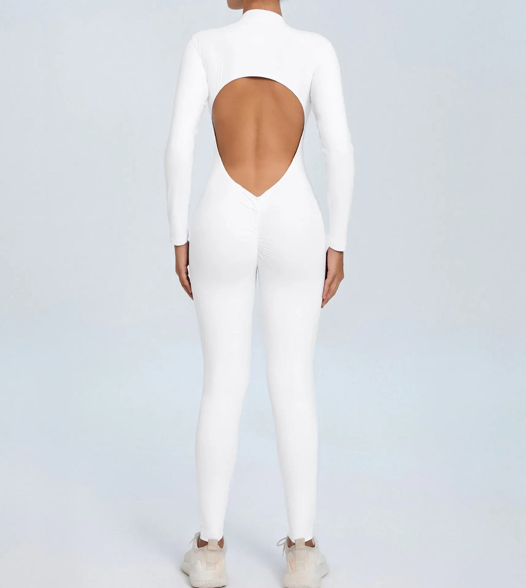 Hearuisavy Summer V Back Sports Jumpsuit Yoga Clothes Rompers Women Long Sleeveles Workout Bodysuits Backless One-piece Suit