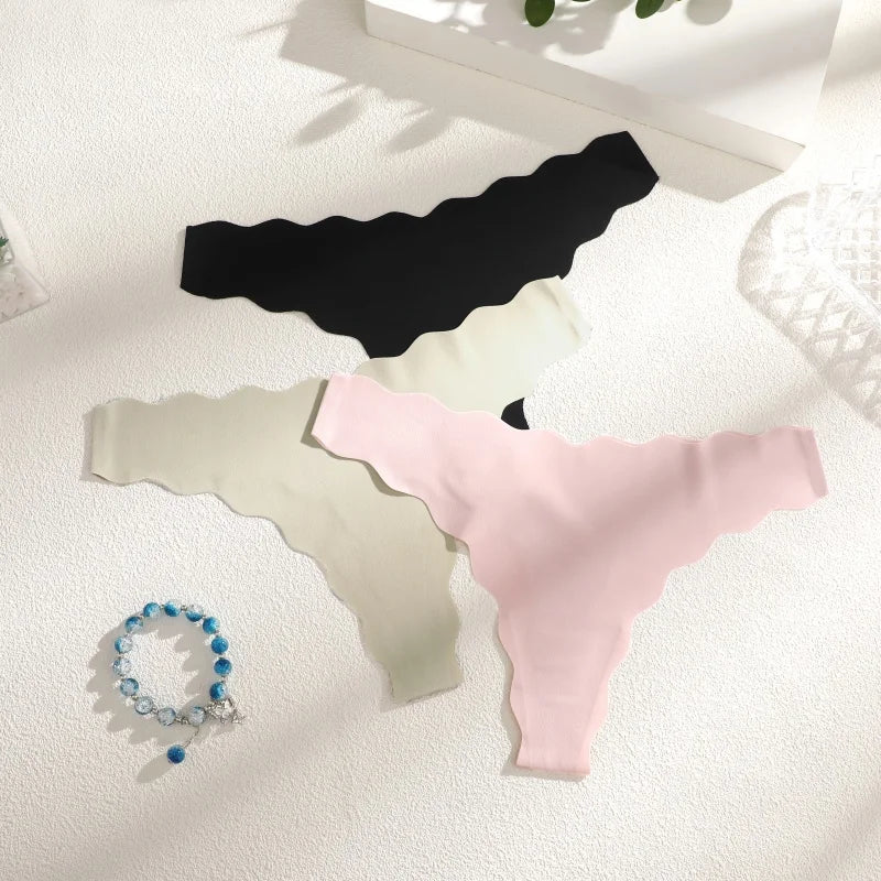 Women Sexy Seamless Panties Wavy Design Ultra-thin Panties Women Ice Silk Underwear Sexy Panty Low Waist G-string Female Solid