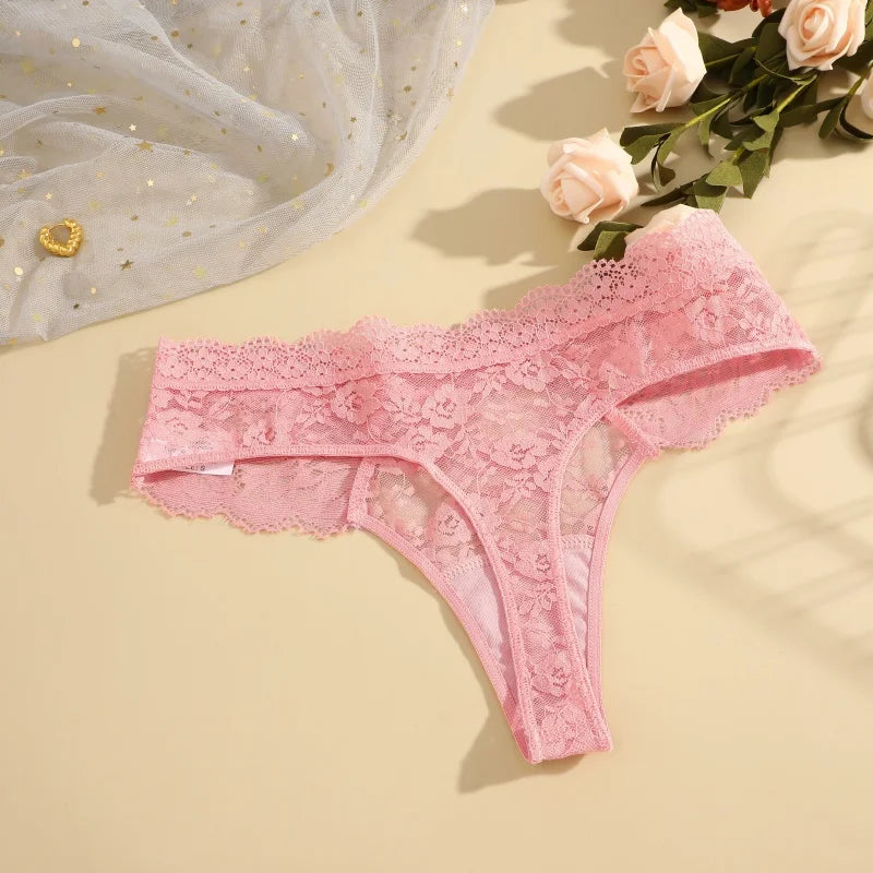 5Pcs Lace Sexy Thongs Women Low-Rise Briefs Sexy Soft Ladies Underwear Trendy Floral Underpants Female Flowery Panty Lingerie
