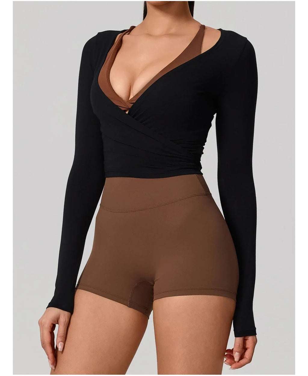 Hearuisavy Summer Women's Yoga Shirt Long Sleeve Sportswear Gym Breathable Quick Dry Sports Top Pilates Dance Ballet Wrap Tops