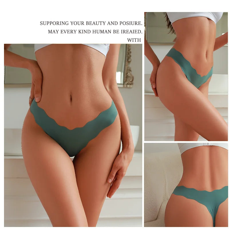 8PCS Women Seamless Panties Ultra-thin Panties Women Ice Silk Wavy Design Underwear Sexy Panty Low Waist G-string Female Solid