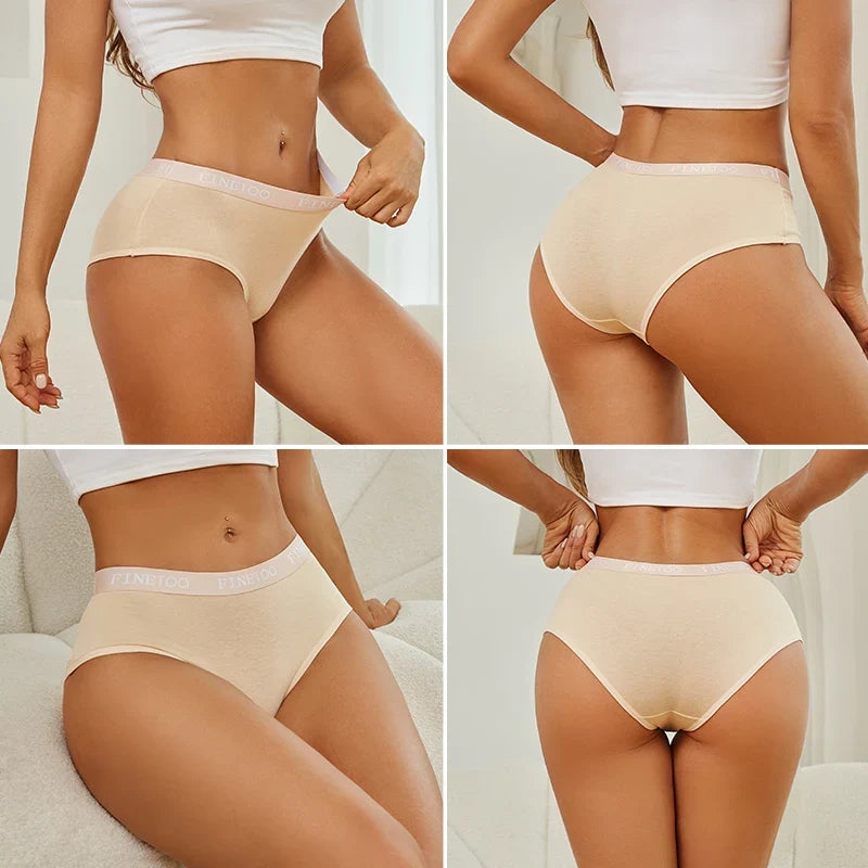 FINETOO 4Pcs Women's  Cotton Panties Sexy Breathable Low Waist  Briefs Letter Straps Underwear Soft Stretch Comfortable Lingerie