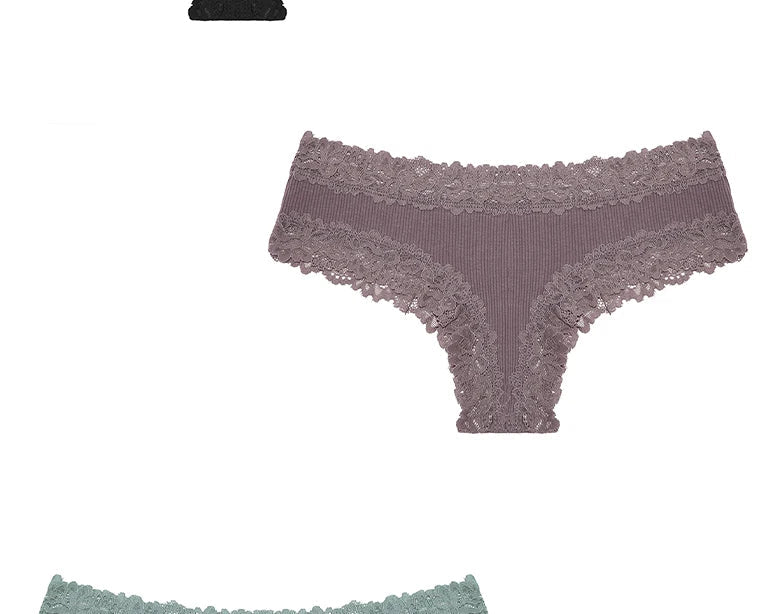 5Pcs Women Cotton Brazilian Pants Sexy Lace Brazilian Briefs Low Waist Floral Solid Color G-string Breathable Soft Lingerie