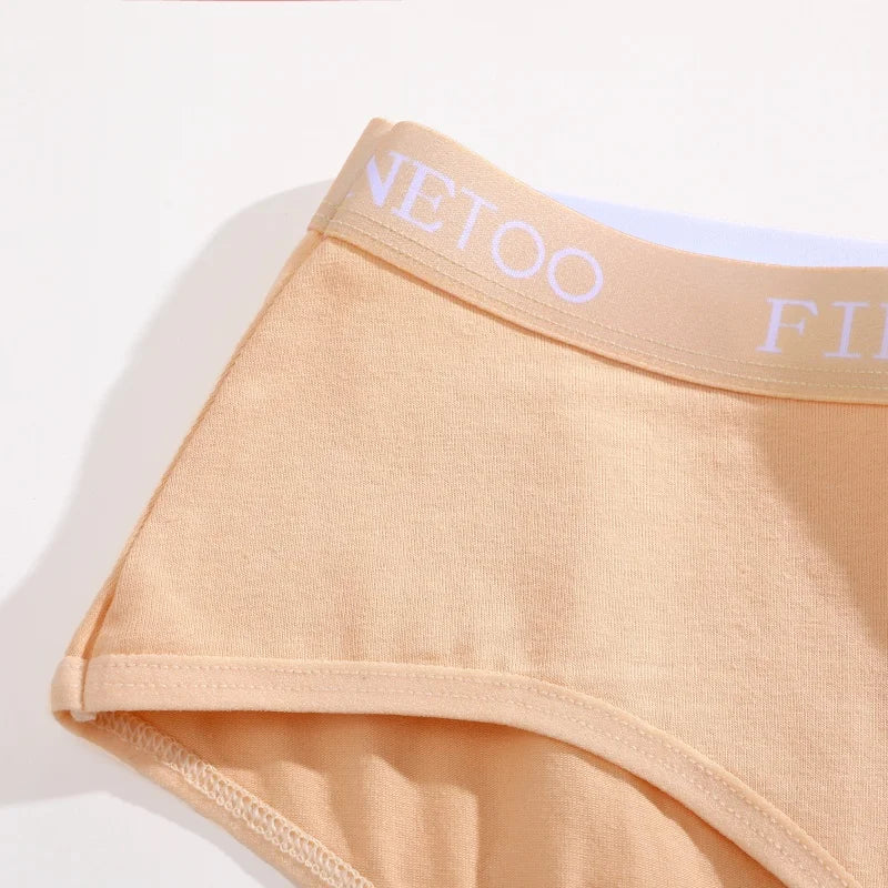 FINETOO 4Pcs Women's  Cotton Panties Sexy Breathable Low Waist  Briefs Letter Straps Underwear Soft Stretch Comfortable Lingerie