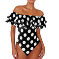 Black and White Polka Dot Ruffled One-Piece Swimsuits Sexy Push Up Bathing Suit Bodysuit Girl Beach Backless Swimwear Monokini