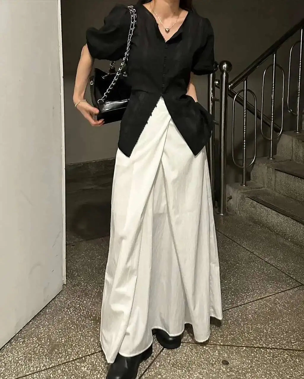 Loose Knee-Length A-Line Skirt Versatile Minimalist Design Commute High Waist Midi Pure Color Polyester Fiber Skirt WDM4