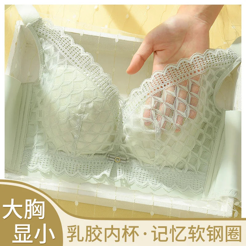 Women's Full Coverage Wire Free Bra Non-Foam Lace Bra Thin Sexy Lace Bra Plus Size 36-46CDE Push Up for Women Thin Latex Bra 46E