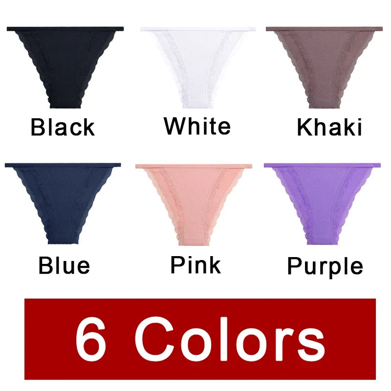 3PCS Women‘s Cotton Lace Panties Low Waist Briefs Comfortable Underwear Ladies Solid Color Underpants Girls Breathable Panty New