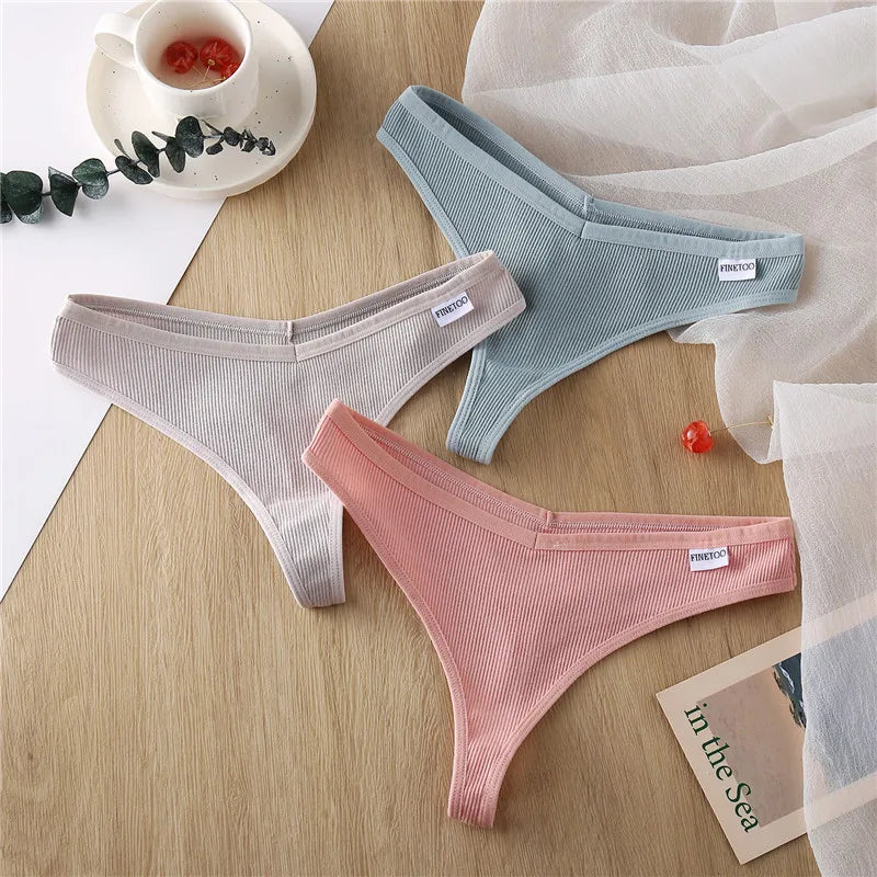 3Pcs/Set Women Cotton Thongs Panties Sexy Low Waist G-String Briefs Ladies Brazilian Lingerie Girls Breathable Intimates Bikini