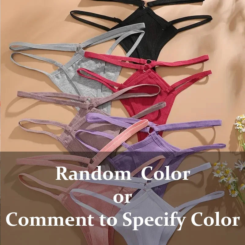 2PCS Women Sexy Cotton Panties Two Belts Hollow Out G-String Thongs Breathable Underwear for Female Solid Color Lingerie S-XL