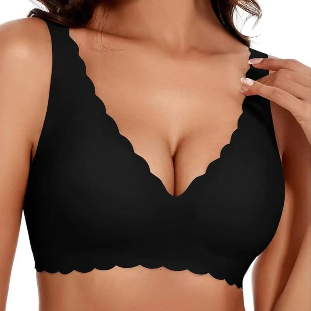 Women's Deep V Wave Seamless Jelly Bra Wire-free Seamless Bra Thin Mold 3/4 Cup Bra Comfortable Plus Size Push-up Underwear
