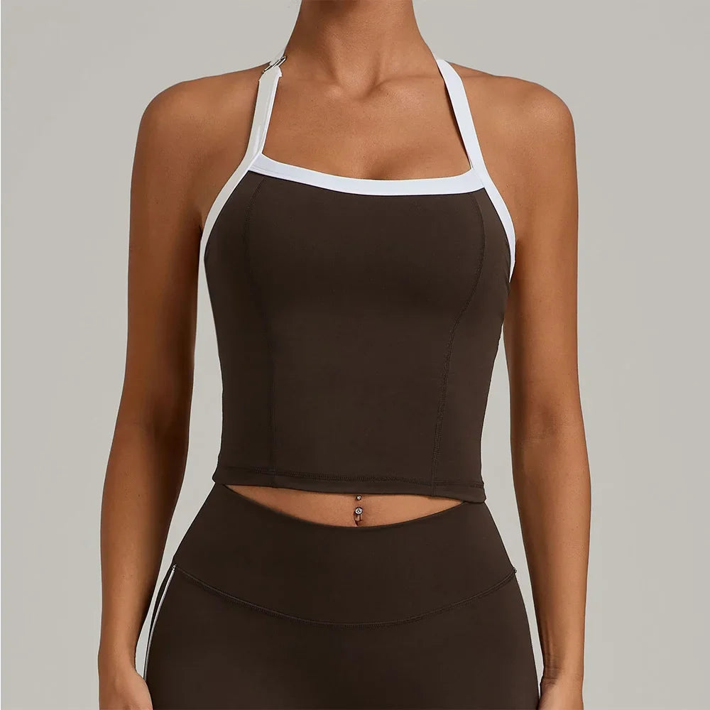 Hanging Neck Top Women Sports Bra Push Up Fitness Yoga Bra Color Blocked Underwear Gym Sport Tops Women Running Vest Bralette